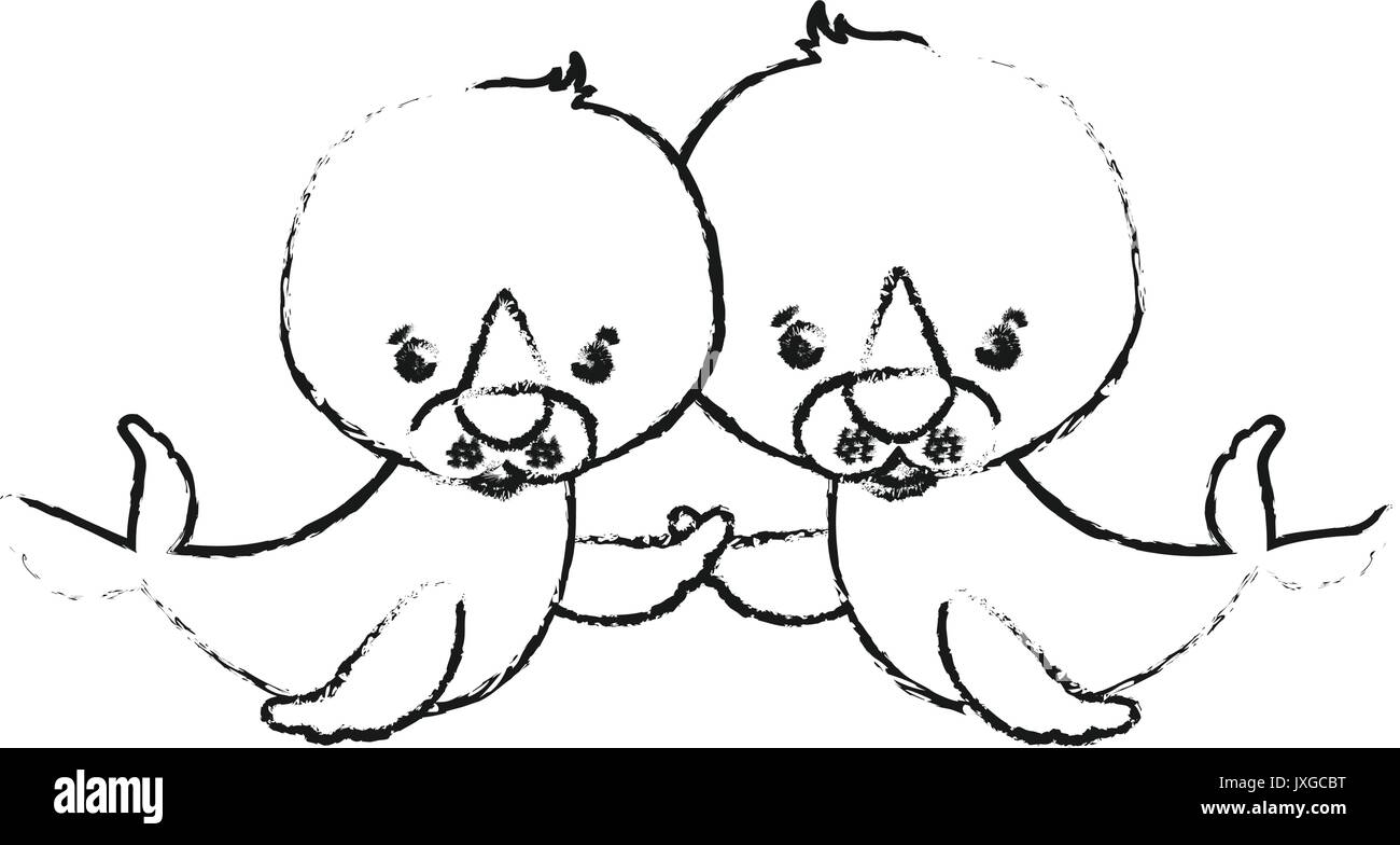 Silhouette sfocata caricatura graziosi animali acquatici delle guarnizioni Illustrazione Vettoriale