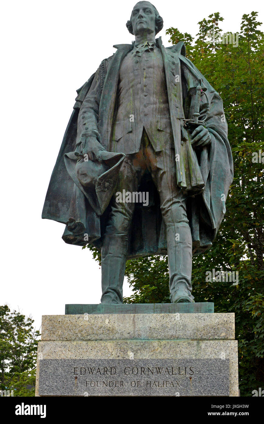 Halifax, Nova Scotia, Canada: La statua di Edward Cornwallis, il fondatore di Halifax. Molti vogliono il monumento preso in giù come egli aveva offerto un bounty o Foto Stock