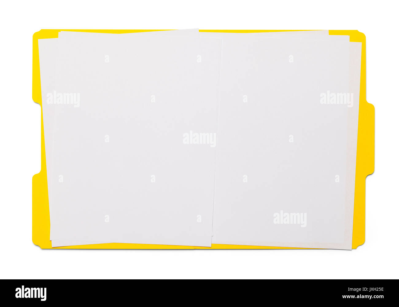 La cartella gialla aperta isolata su sfondo bianco. Foto Stock