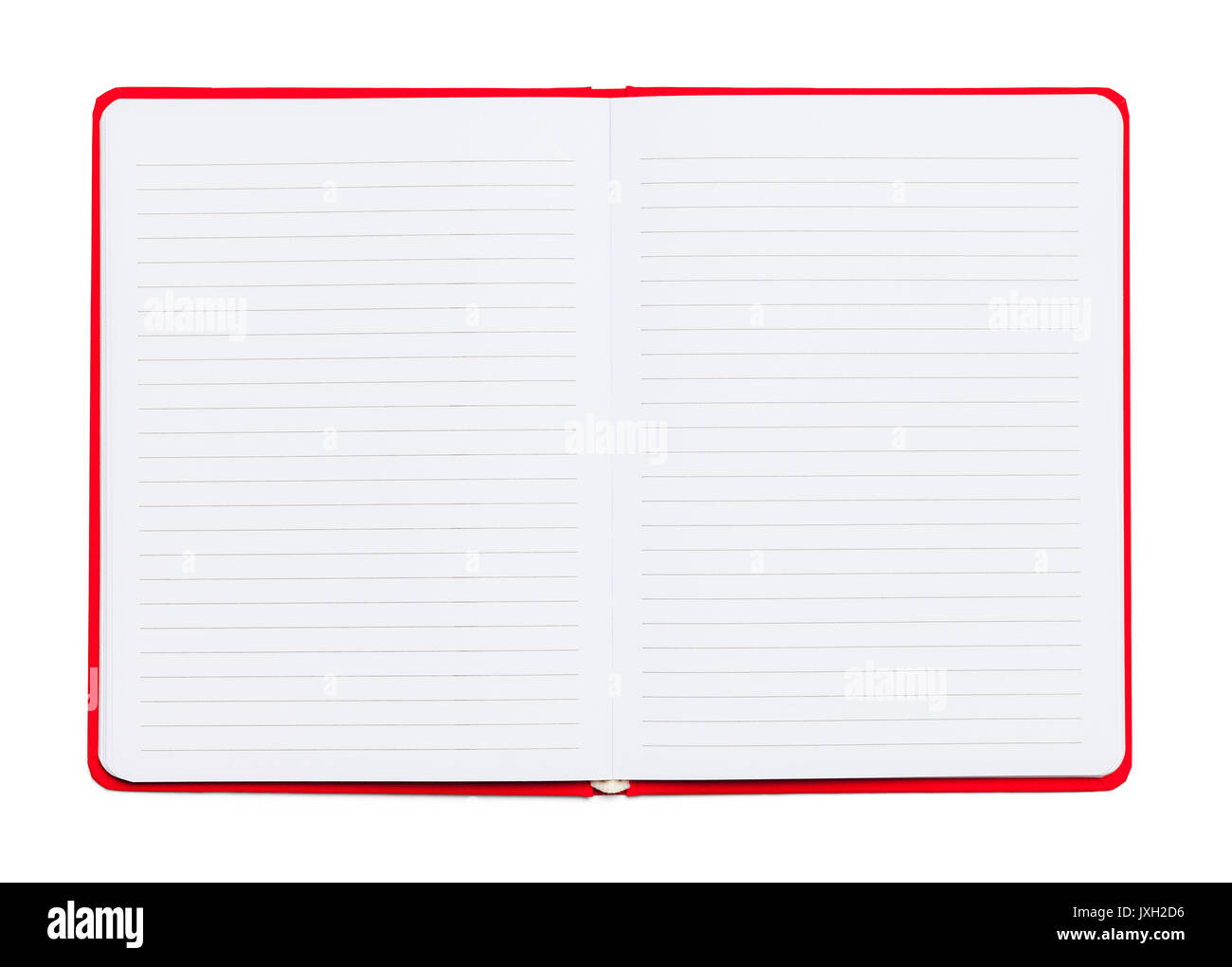 Aprire foderato notebook rosso isolato su sfondo bianco. Foto Stock
