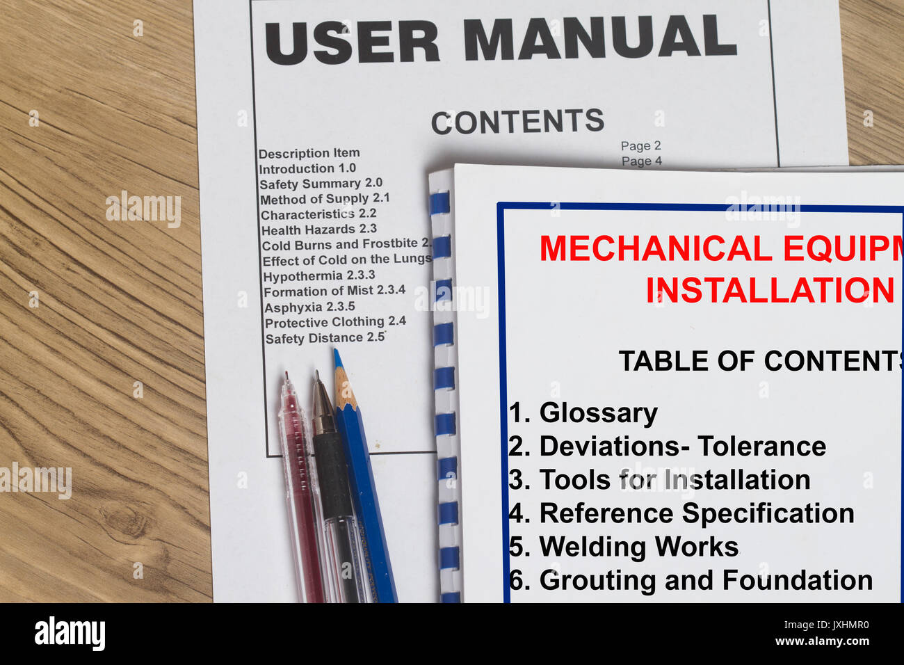 Manuale di istruzioni per l'installazione meccanica del concetto equuipments Foto Stock