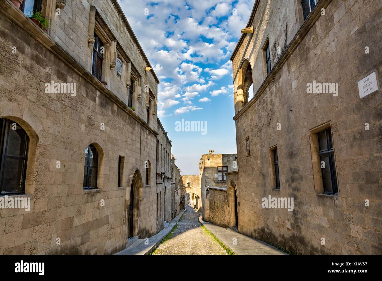 La strada dei Cavalieri - La strada più famosa di Rodi città vecchia, l' isola di Rodi, Grecia Foto Stock