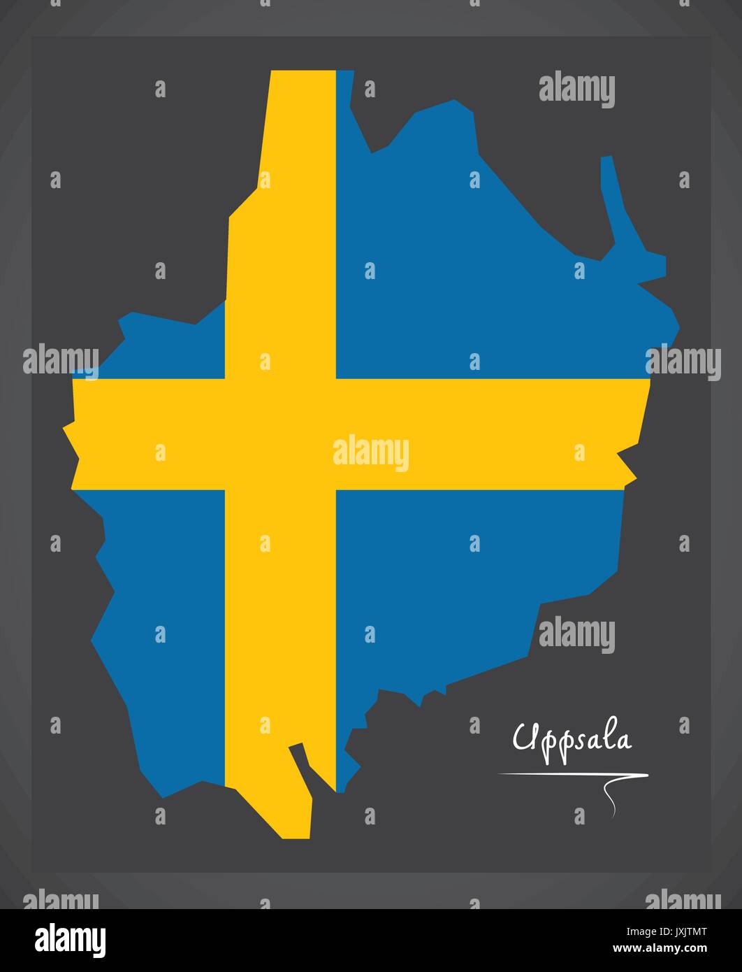 Uppsala mappa della Svezia con la nazionale Svedese illustrazione di bandiera Illustrazione Vettoriale