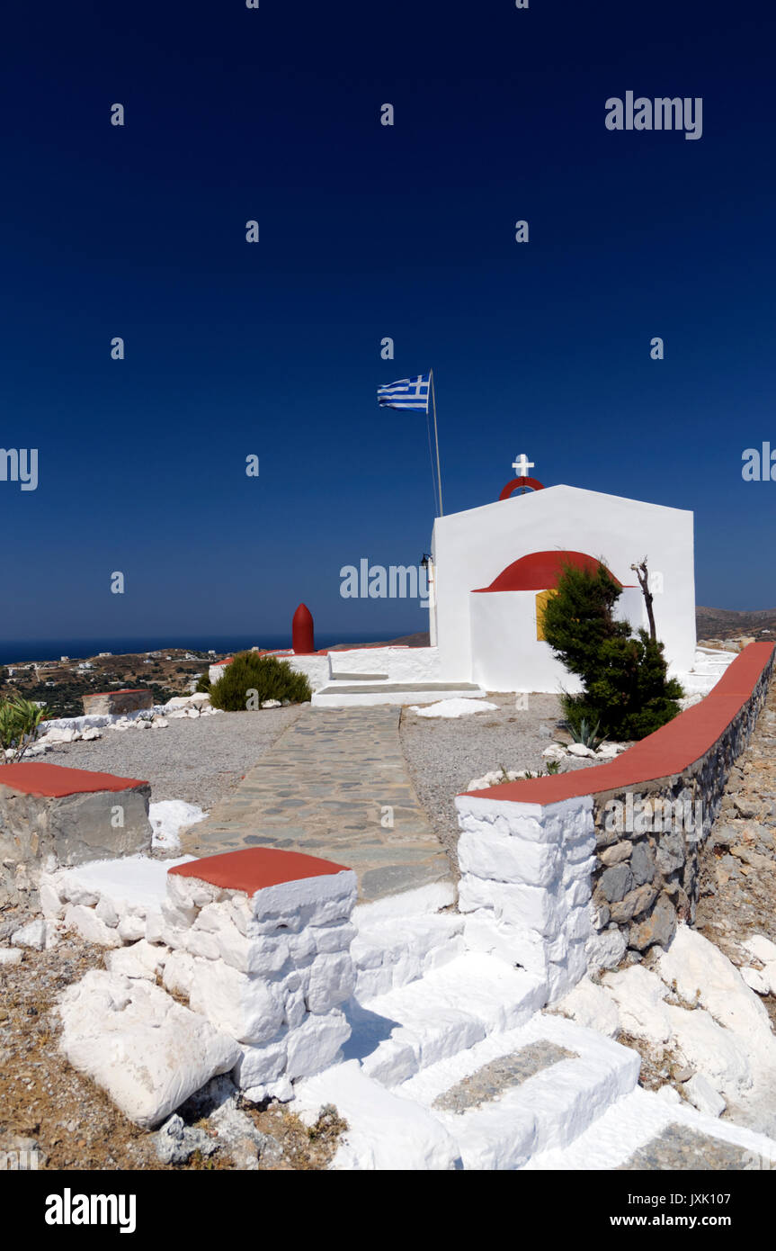 Profitis Ilias o profeta Elia chiesa accanto al castello di Panteli, LEROS, DODECANNESO isole, Grecia. Foto Stock