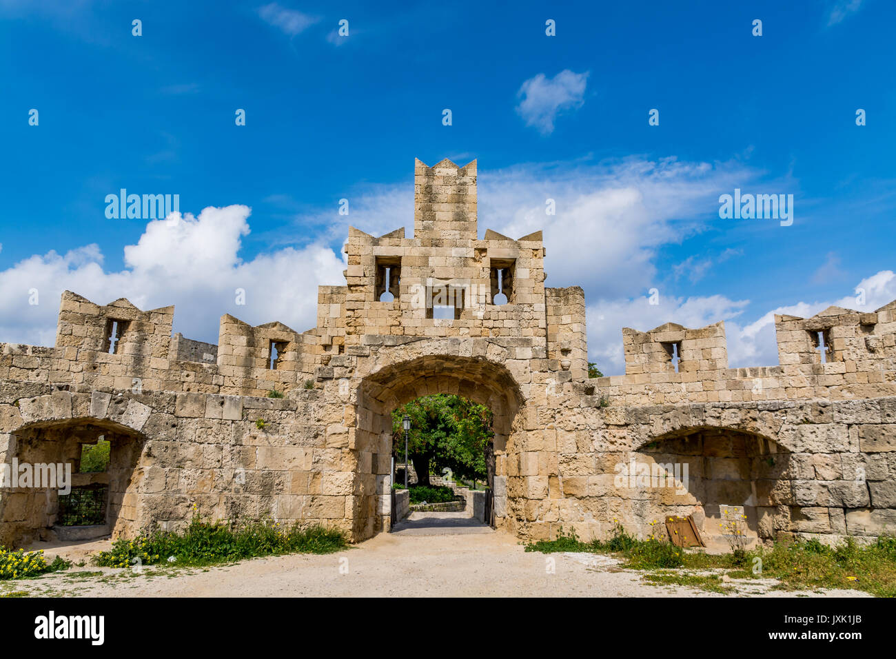 San Paolo Gate a Rodi città vecchia, vista interna, l' isola di Rodi, Grecia Foto Stock