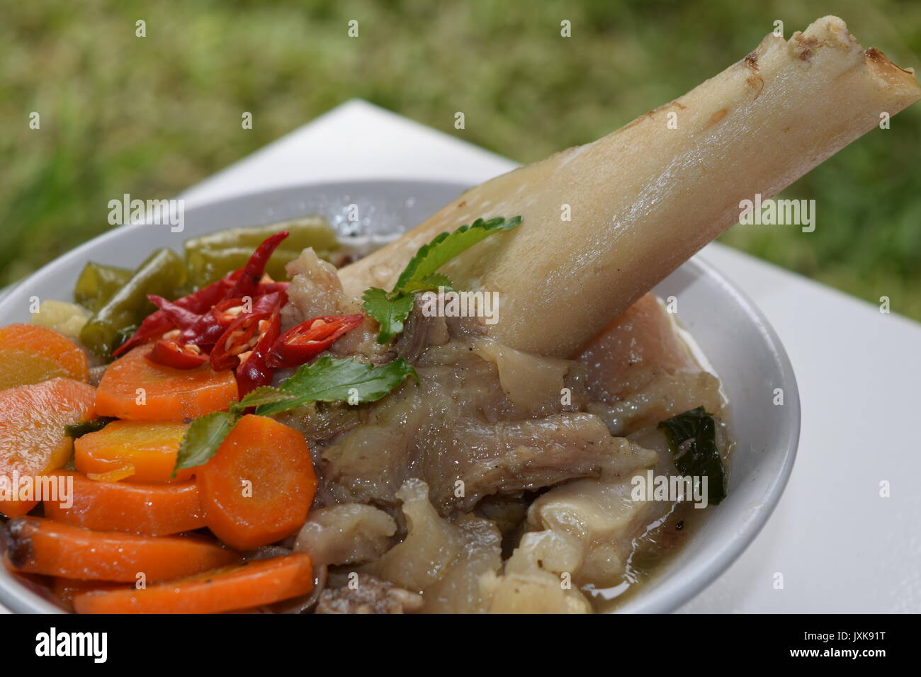 Zuppa di carne con verdure miste Foto Stock