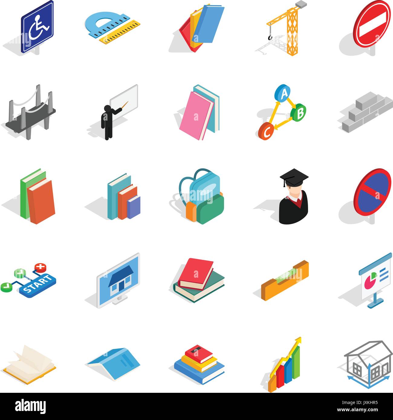 Professore di set di icone, stile isometrico Illustrazione Vettoriale