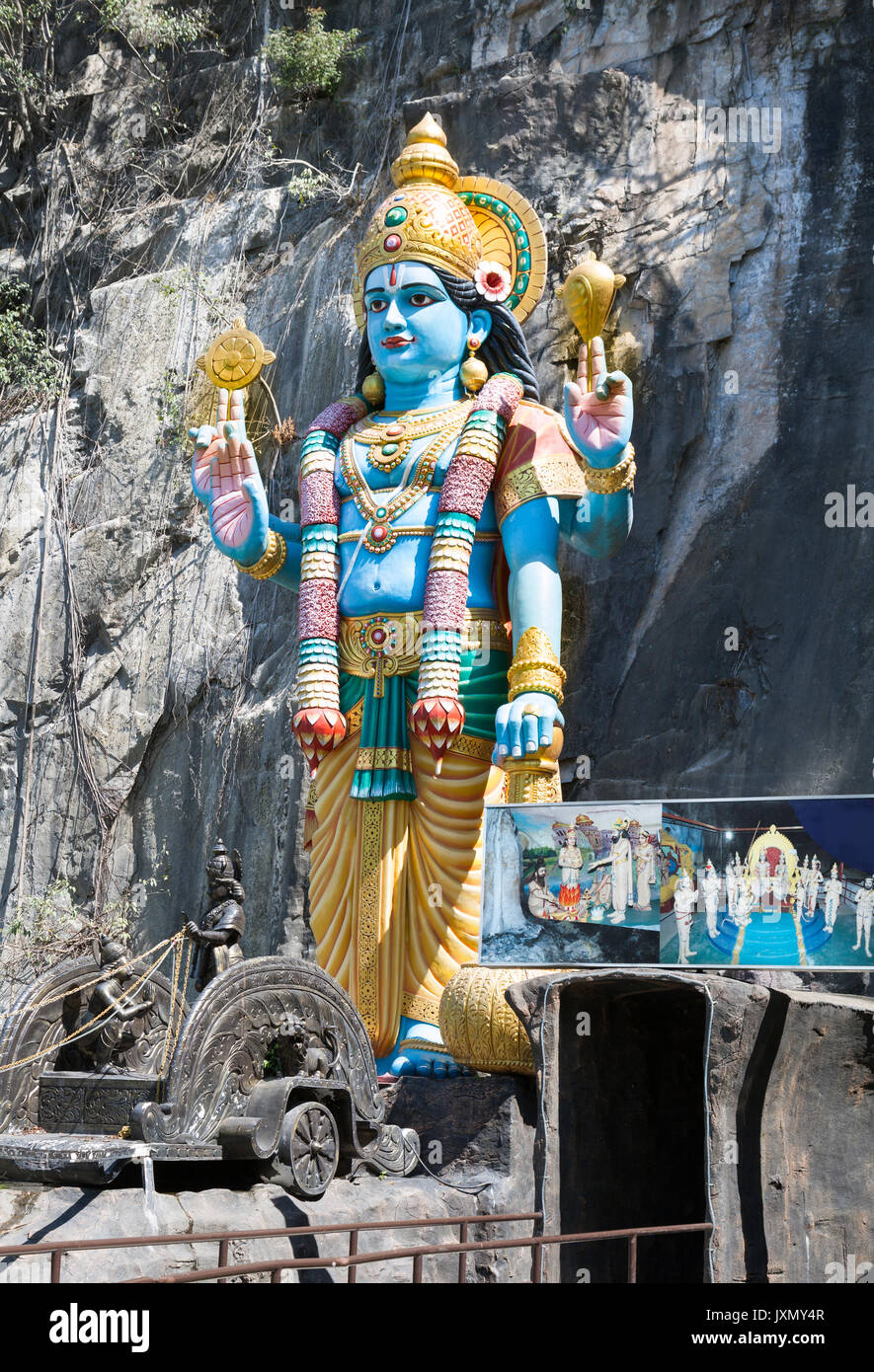 Statua di Krishna in ingresso alla grotta di Ramayana, Grotte Batu, Gombak Selangor, Malaysia Foto Stock
