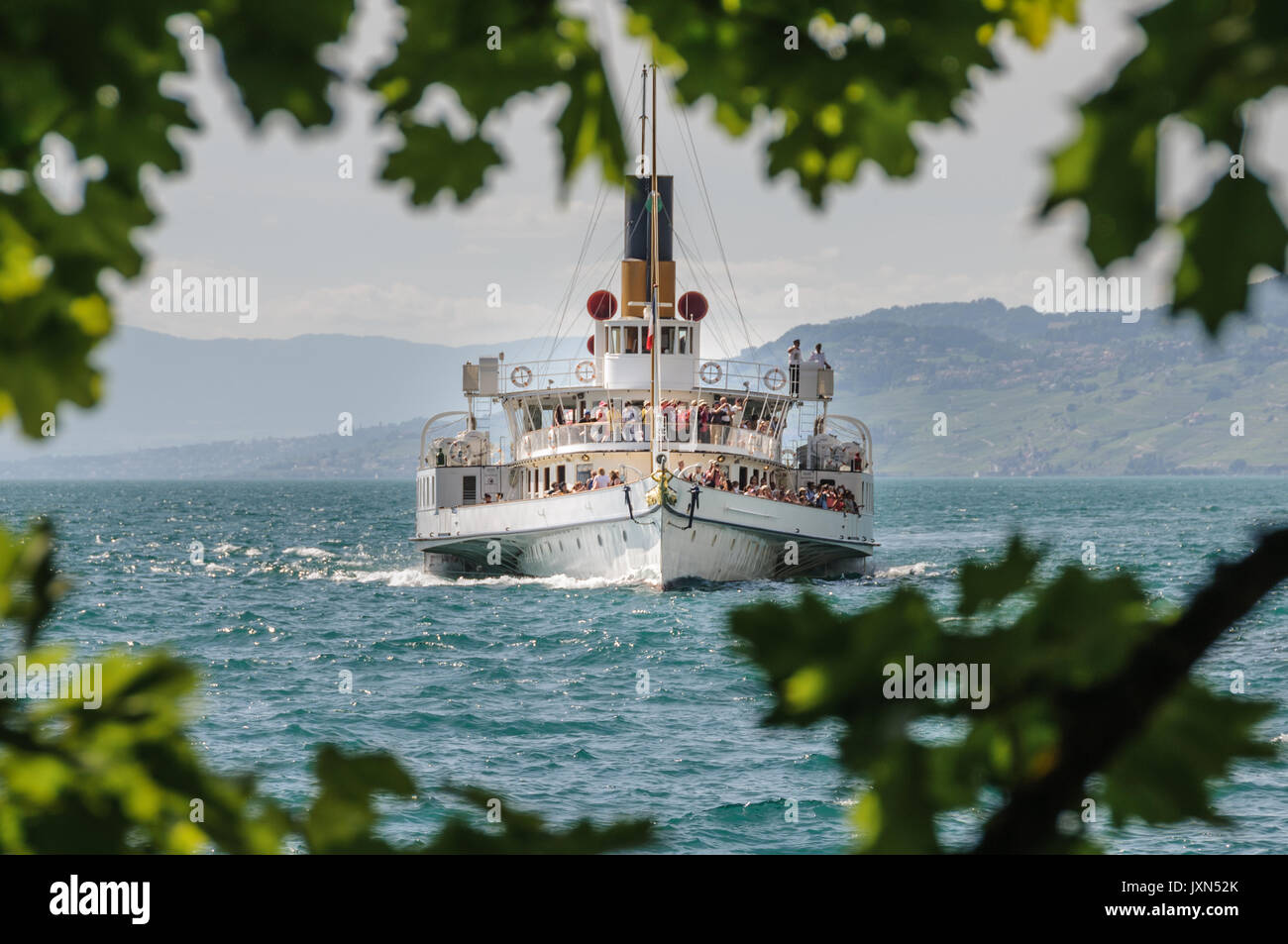 Battello a vapore sul Lago di Ginevra Foto Stock