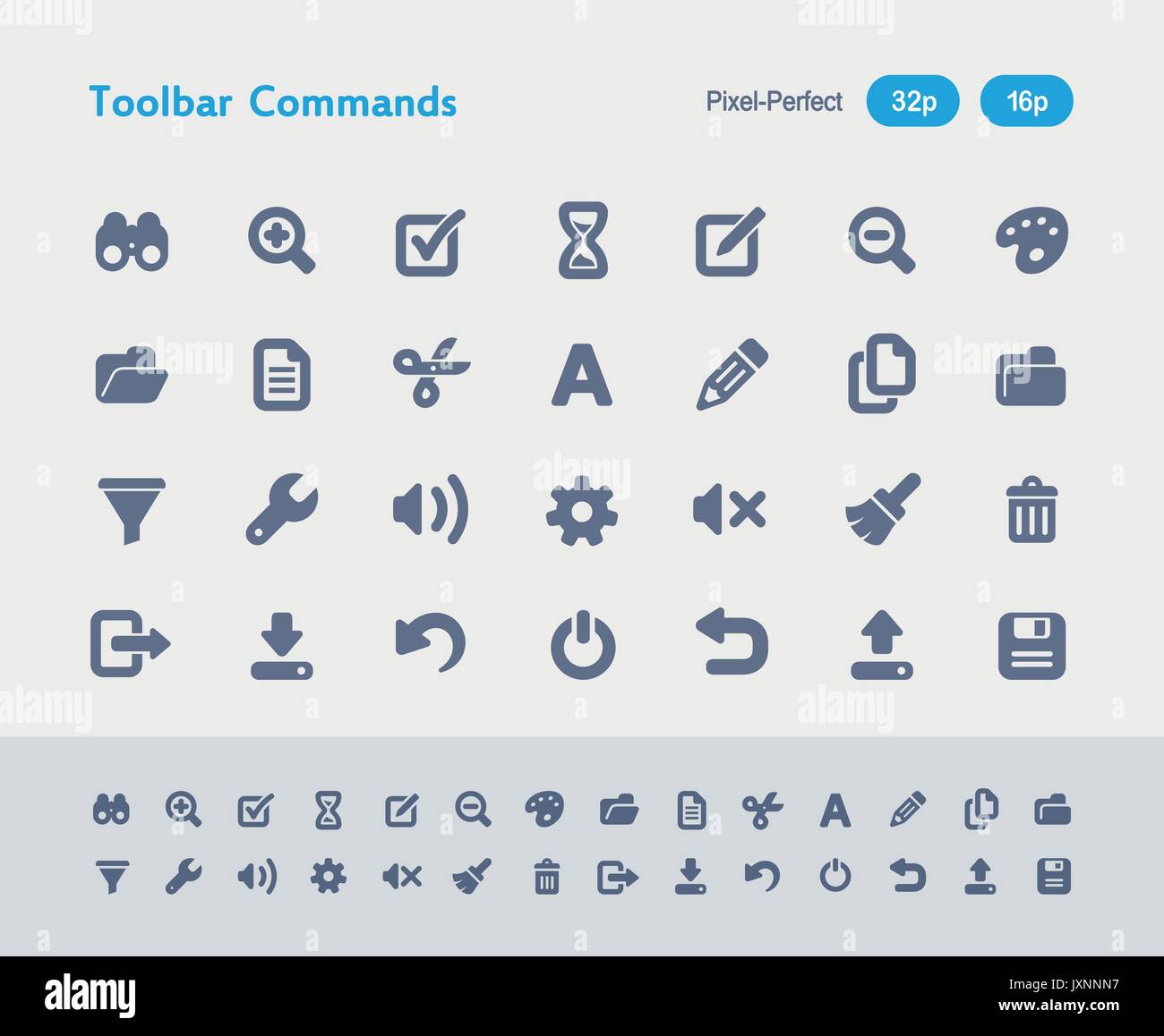 Un set di 28 professional, pixel perfette icone vettoriali progettati su 32x32 pixel grid e ridisegnato su un 16x16 pixel grid per taglie molto piccole. Illustrazione Vettoriale