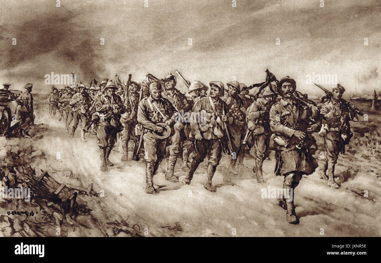 Royal Dublin & Munster fusiliers, di ritorno dalla vittoria di Ginchy, 1916 WW1 Foto Stock