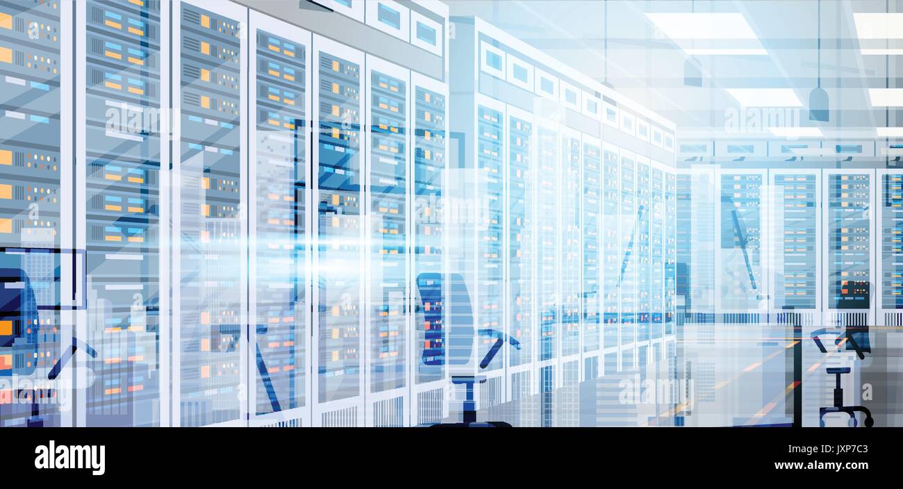 Data Center Hosting sala computer server del database delle informazioni di tecnologia di sincronizzazione Illustrazione Vettoriale