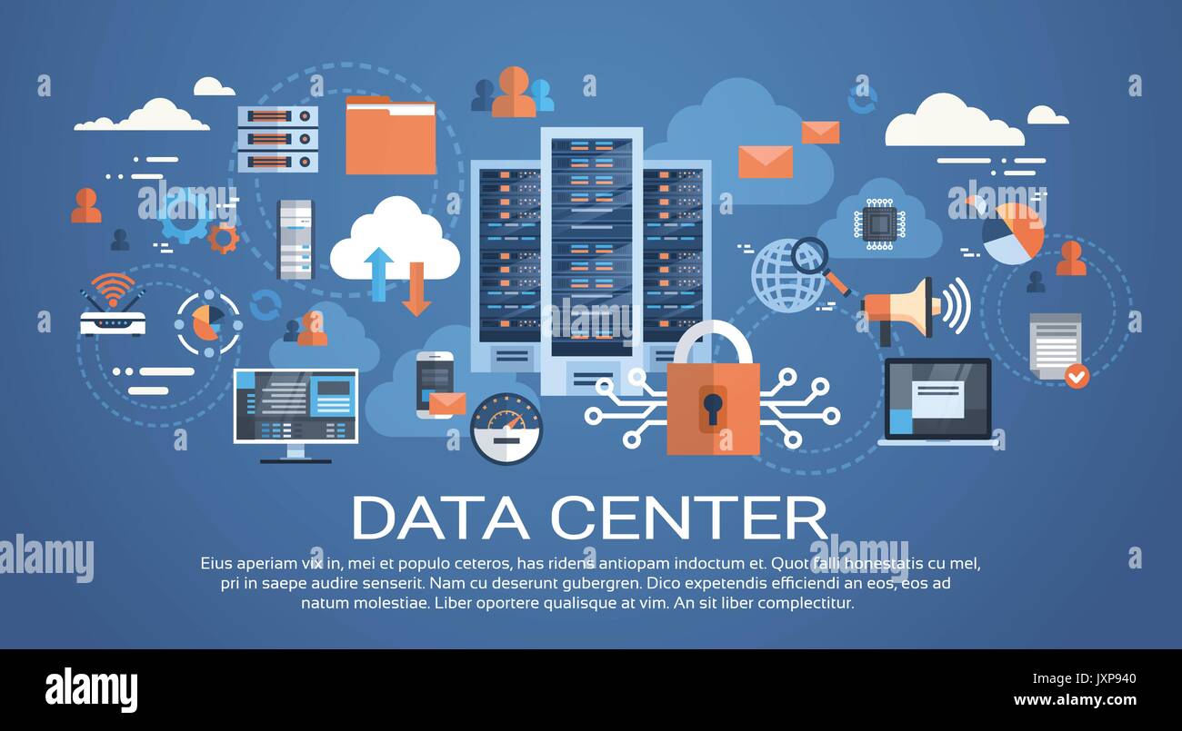 Data center cloud di collegamento al computer server di Hosting di database tecnologia di sincronizzazione Illustrazione Vettoriale
