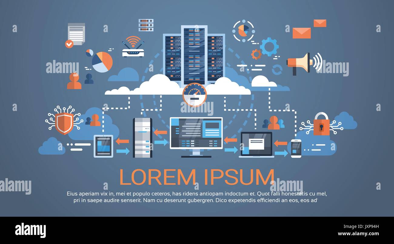 Data center cloud di collegamento al computer server di Hosting di database tecnologia di sincronizzazione Illustrazione Vettoriale