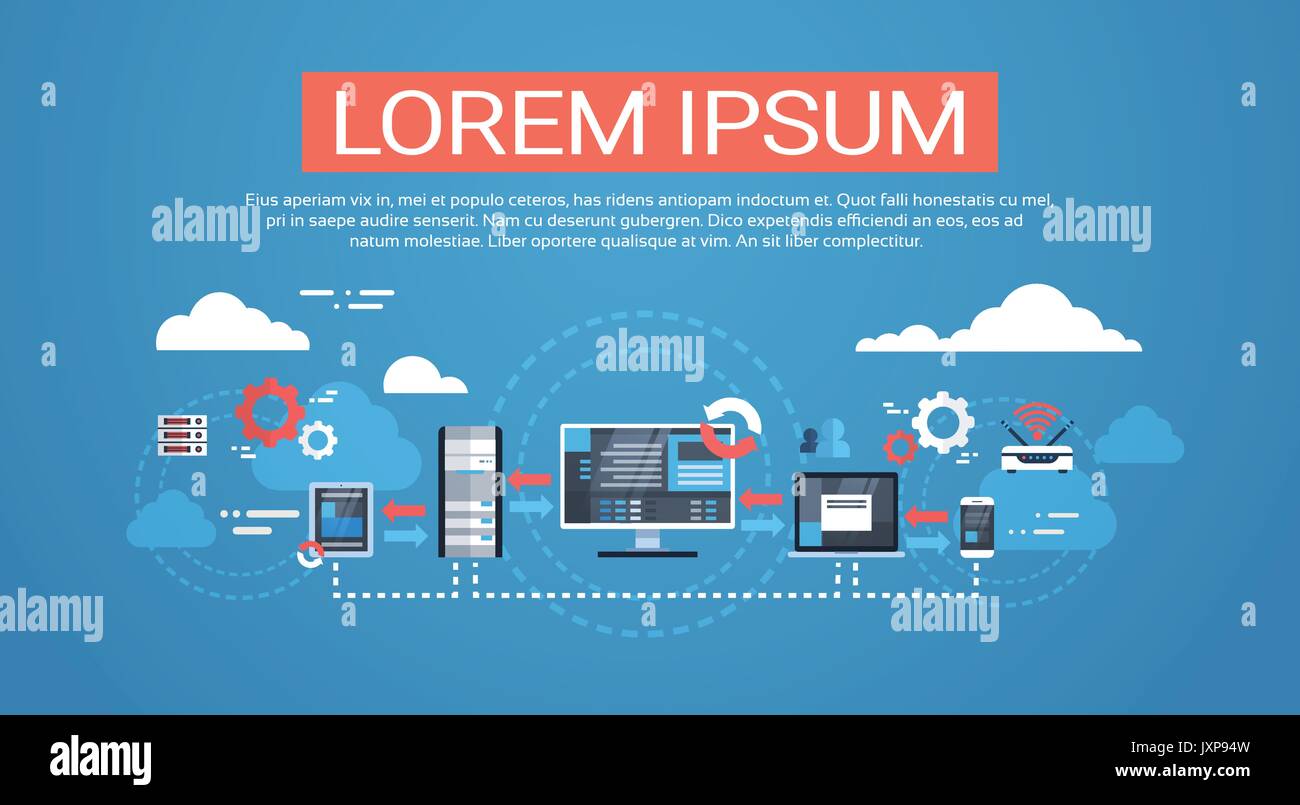 Data center cloud di collegamento al computer server di Hosting di database tecnologia di sincronizzazione Illustrazione Vettoriale