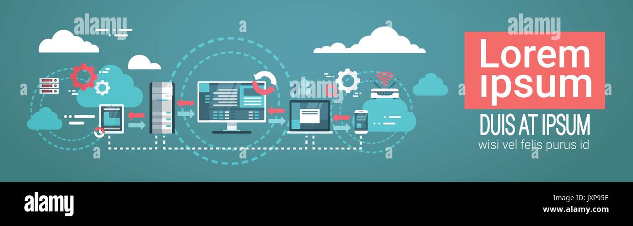 Data center cloud di collegamento al computer server di Hosting di database tecnologia di sincronizzazione Illustrazione Vettoriale