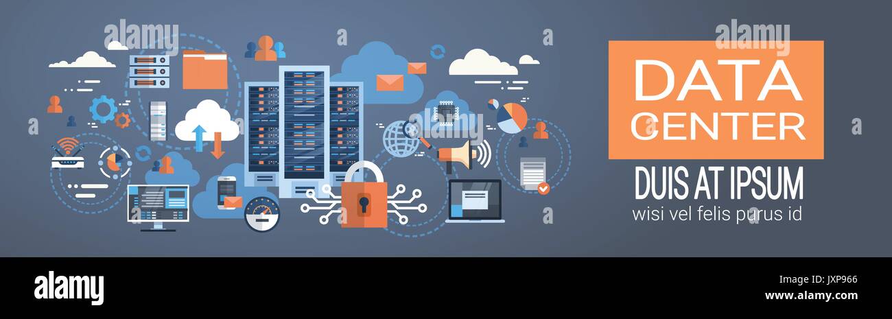 Data center cloud di collegamento al computer server di Hosting di database tecnologia di sincronizzazione Illustrazione Vettoriale