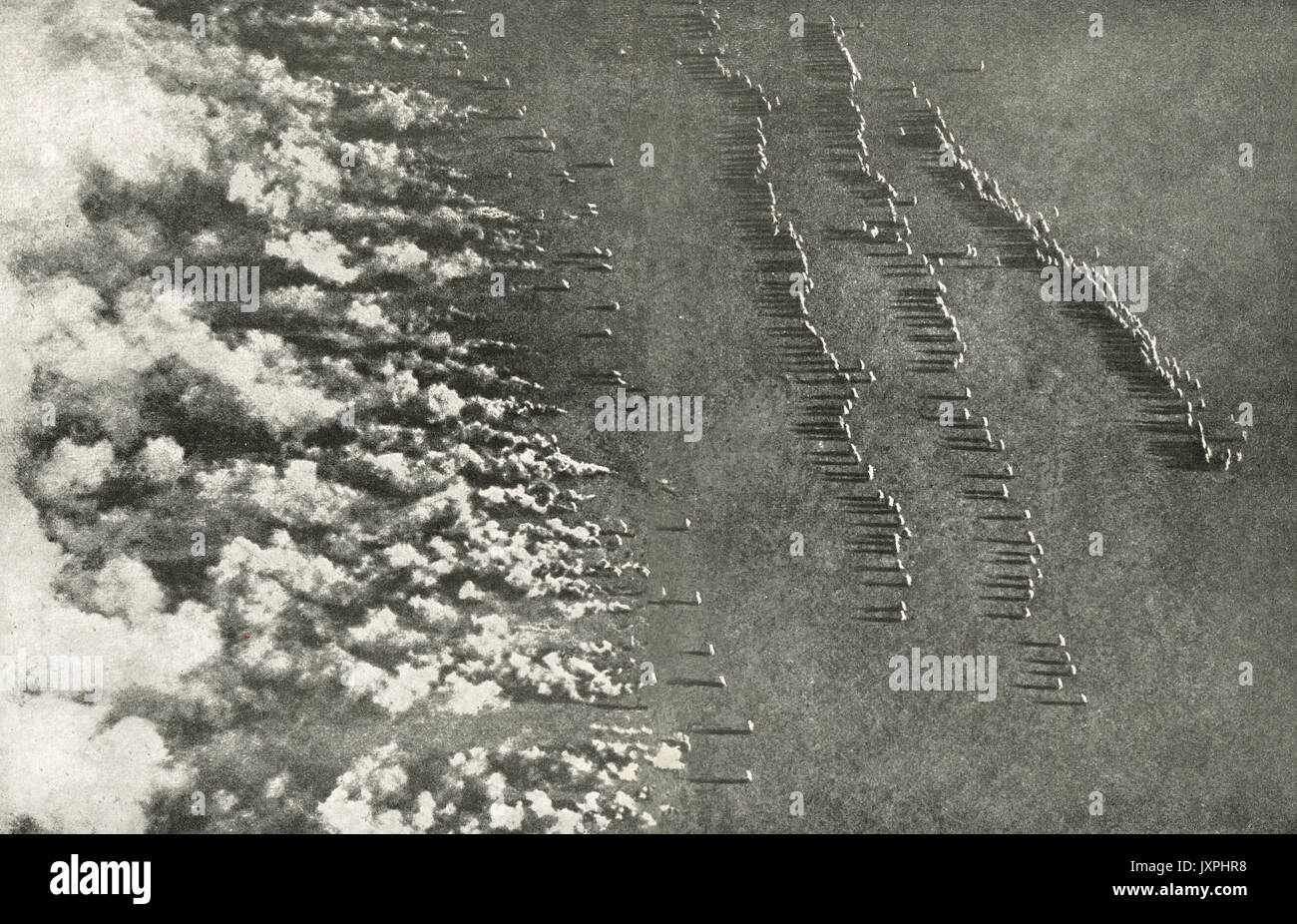 Vista aerea del veleno di rilascio di gas, WW1 Foto Stock