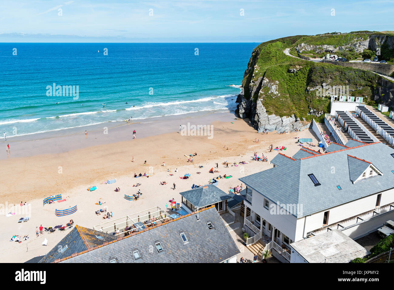 Estate a tolcarne beach in Newquay, Cornwall, England, Regno Unito Foto Stock