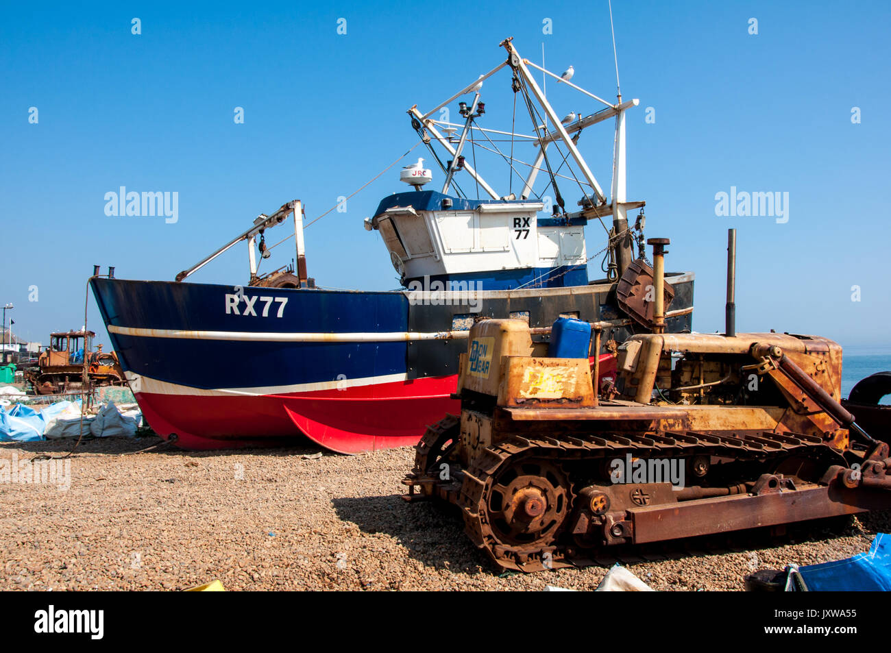Barca da pesca sulla Stade in Hastings, East Sussex, England, Regno Unito Foto Stock