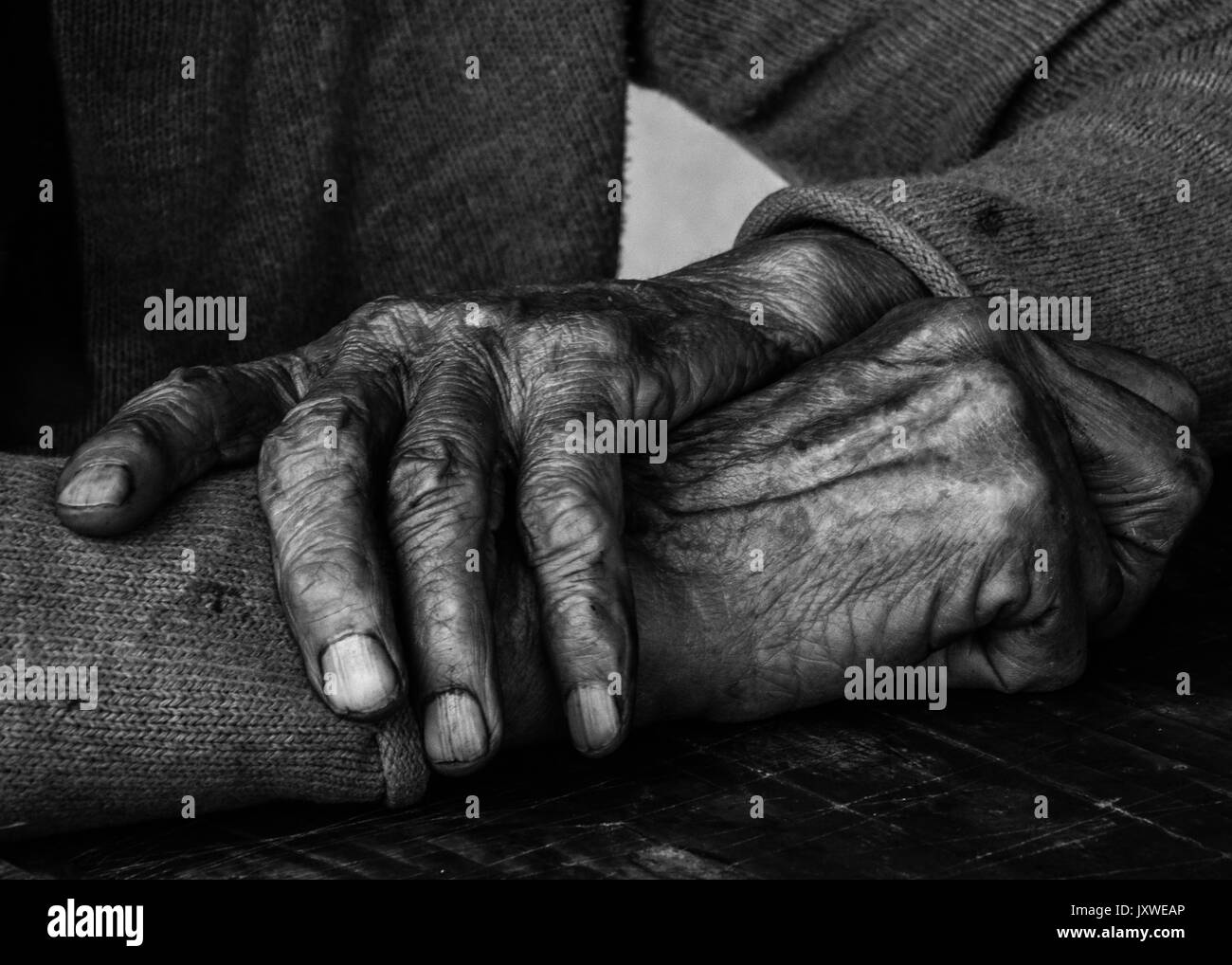 Le mani di una donna anziana, Vrbovac, Serbia Foto Stock