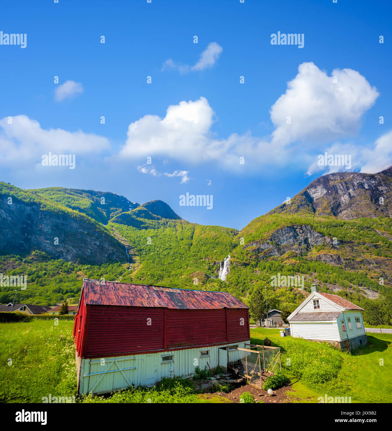 Flam villaggio con case colorate in Norvegia Foto Stock