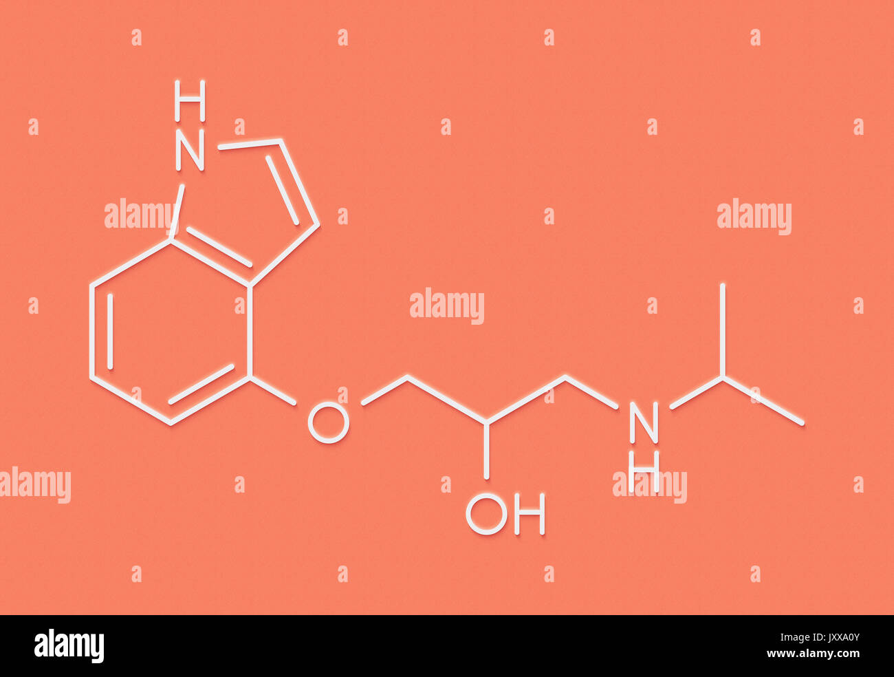 Il pindololo beta-bloccante molecola di farmaco. Formula di scheletro. Foto Stock