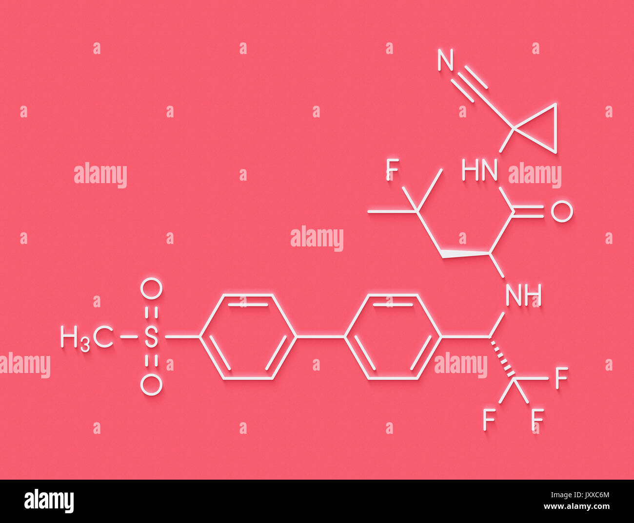 Odanacatib osteoporosi e metastasi ossee molecola di farmaco. Inibitore della catepsina K. formula scheletrico. Foto Stock