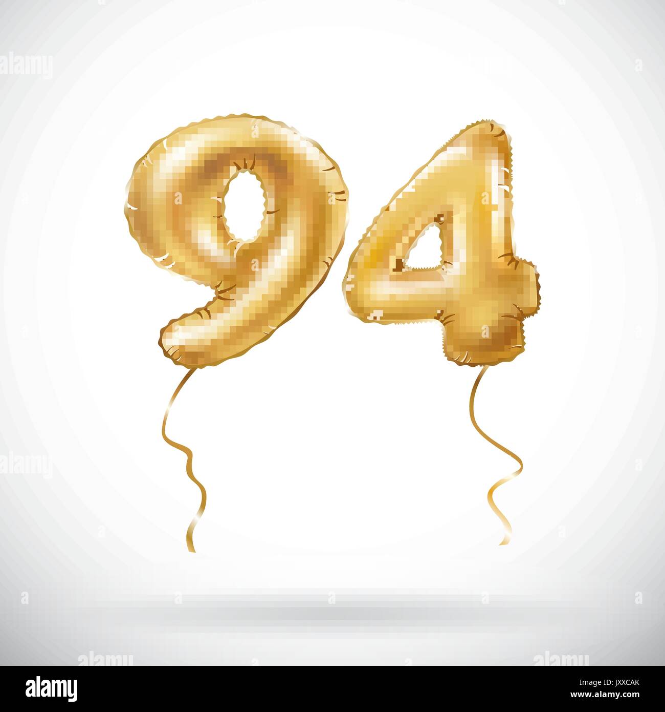 Vettore numero d'oro 94 novanta quattro palloncino metallizzato. Parte della decorazione palloncini d'oro. Anniversario segno per vacanze felici, celebrazione, compleanno, auto Illustrazione Vettoriale