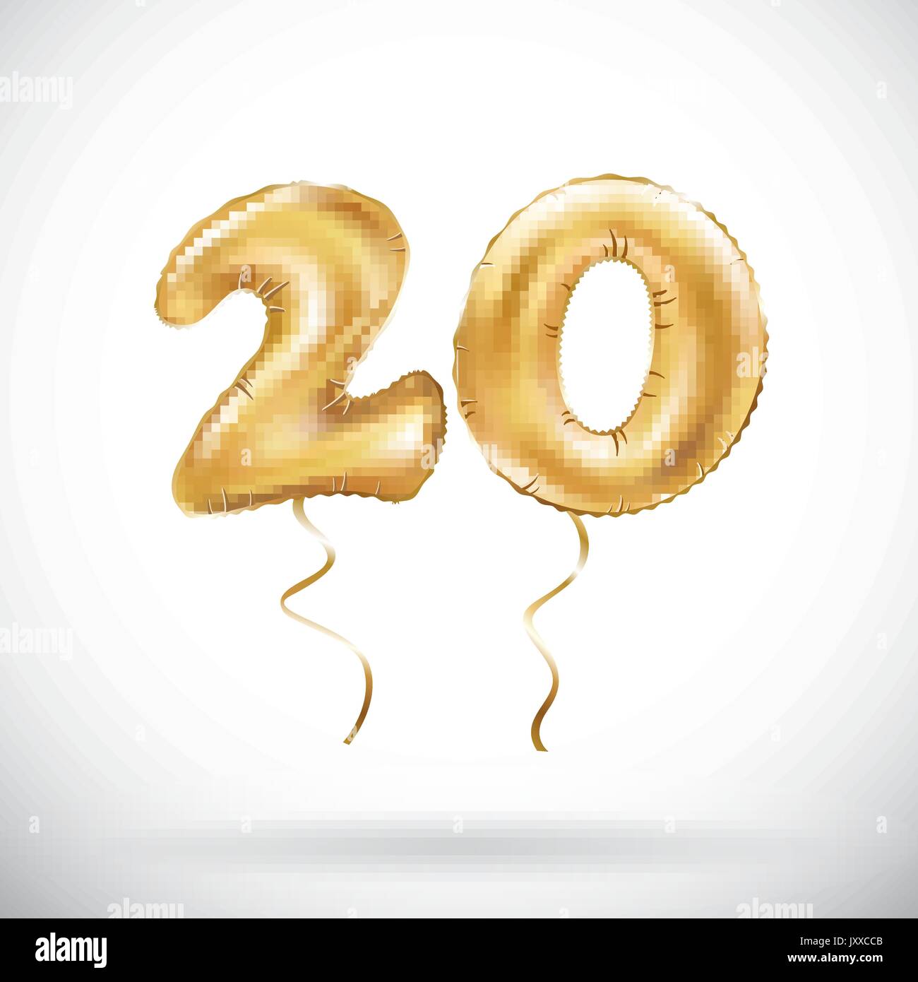 Vettore numero d'oro 20 venti palloncino metallizzato. Parte della decorazione palloncini d'oro. Anniversario segno per vacanze felici, celebrazione, compleanno, carnevale Illustrazione Vettoriale