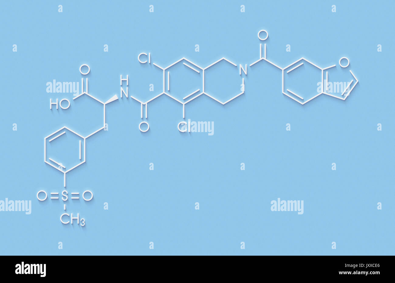 Lifitegrast molecola di farmaco. Utilizzato nel trattamento della keratoconjunctivitis sicca. Formula di scheletro. Foto Stock