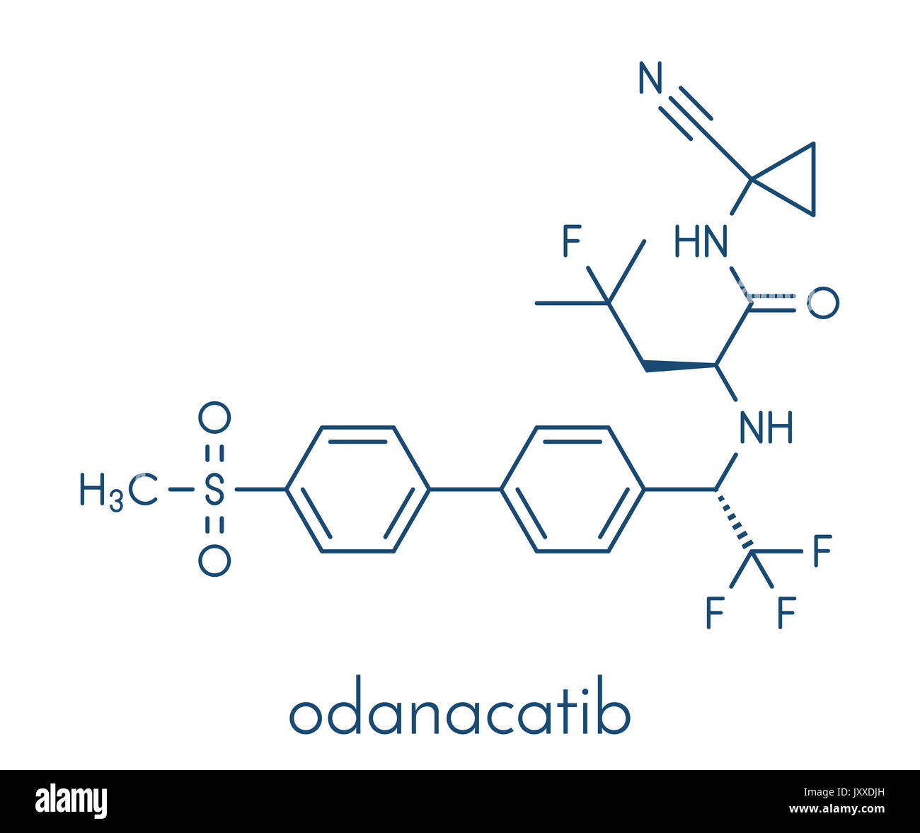 Odanacatib osteoporosi e metastasi ossee molecola di farmaco. Inibitore della catepsina K. formula scheletrico. Foto Stock