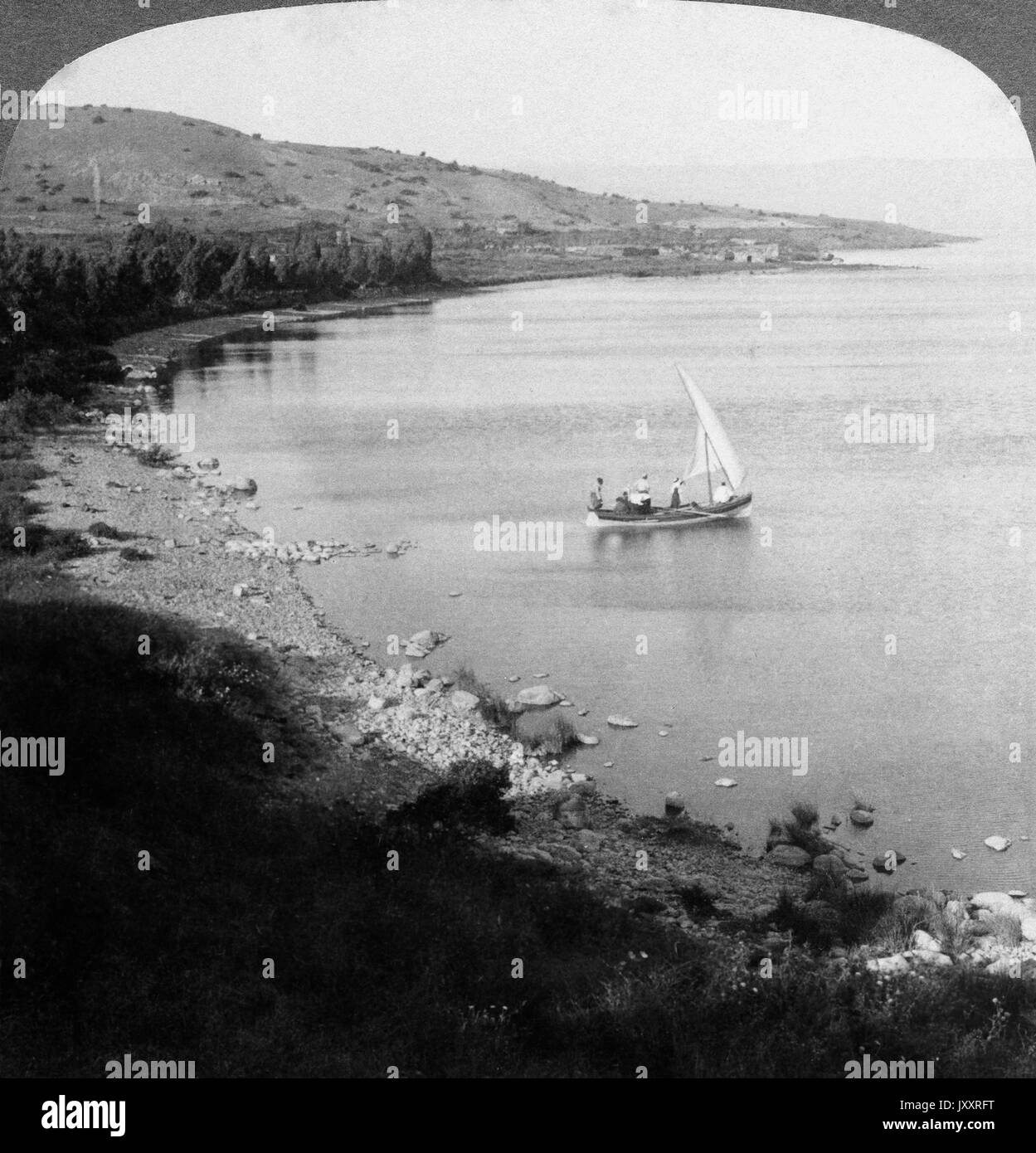 Blick nach Südost an der Küste von Galiläa entlang, Palästina 1903. Guardando verso sud-est lungo la sponda orientale del Galiläa, Palestina 1903. Foto Stock