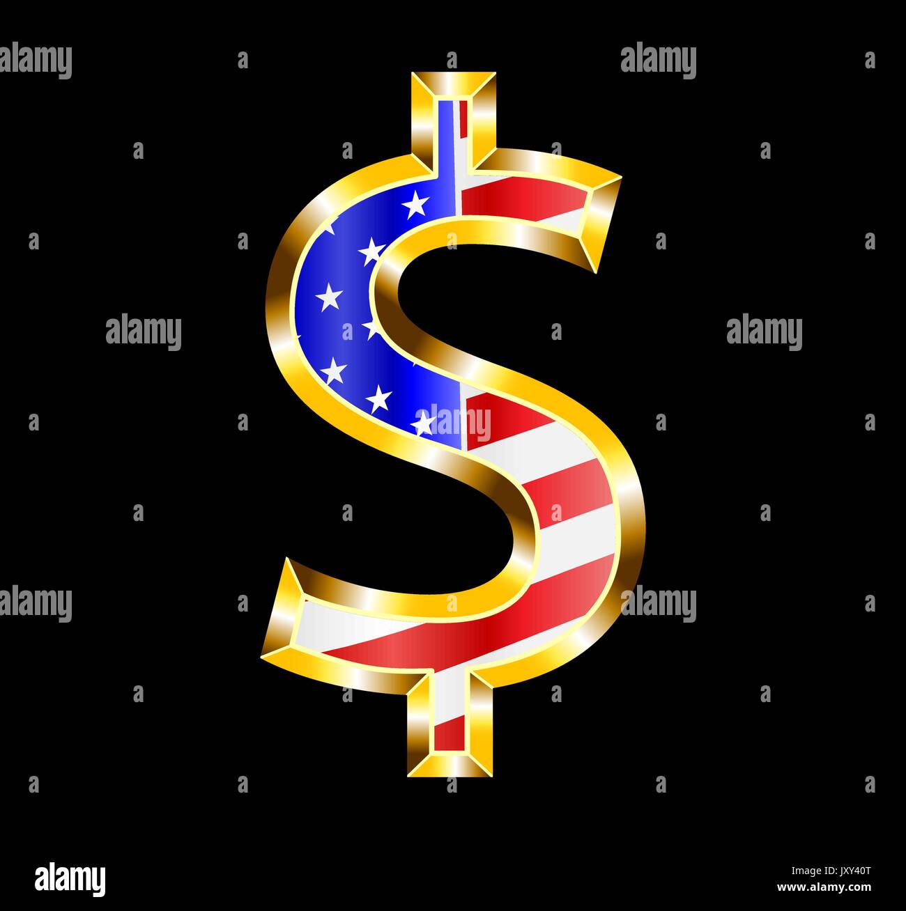 Americano di lusso simbolo del dollaro in oro a stelle e strisce di materiale di riempimento Illustrazione Vettoriale