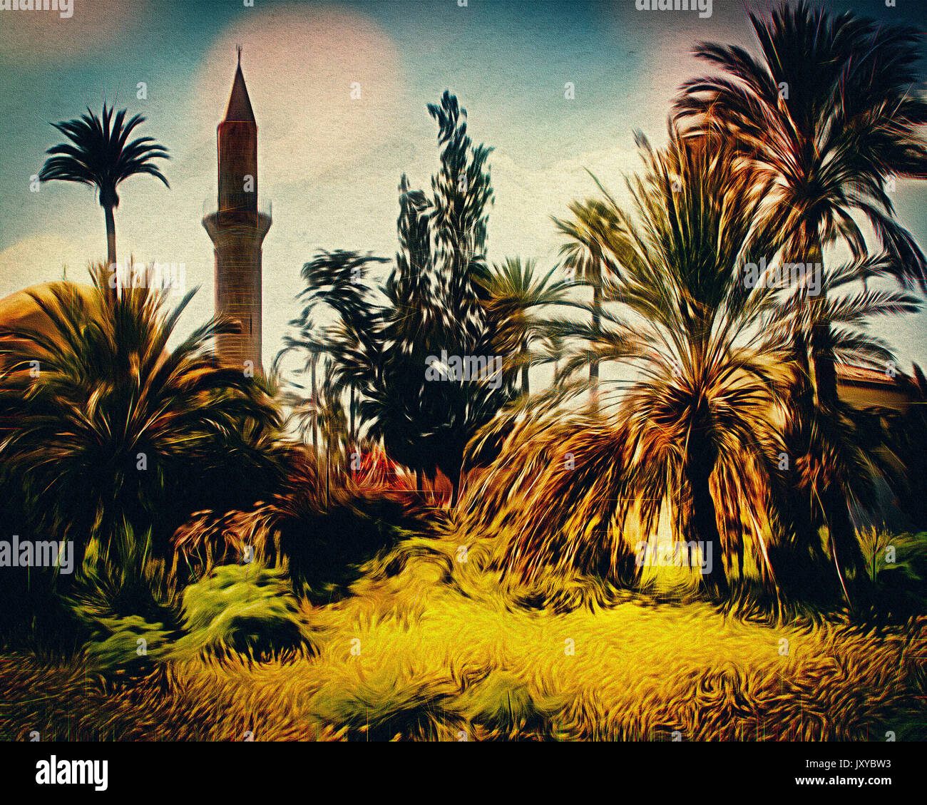 Arte digitale: Hala Sultan Tekke, Larnaca, Cipro Foto Stock