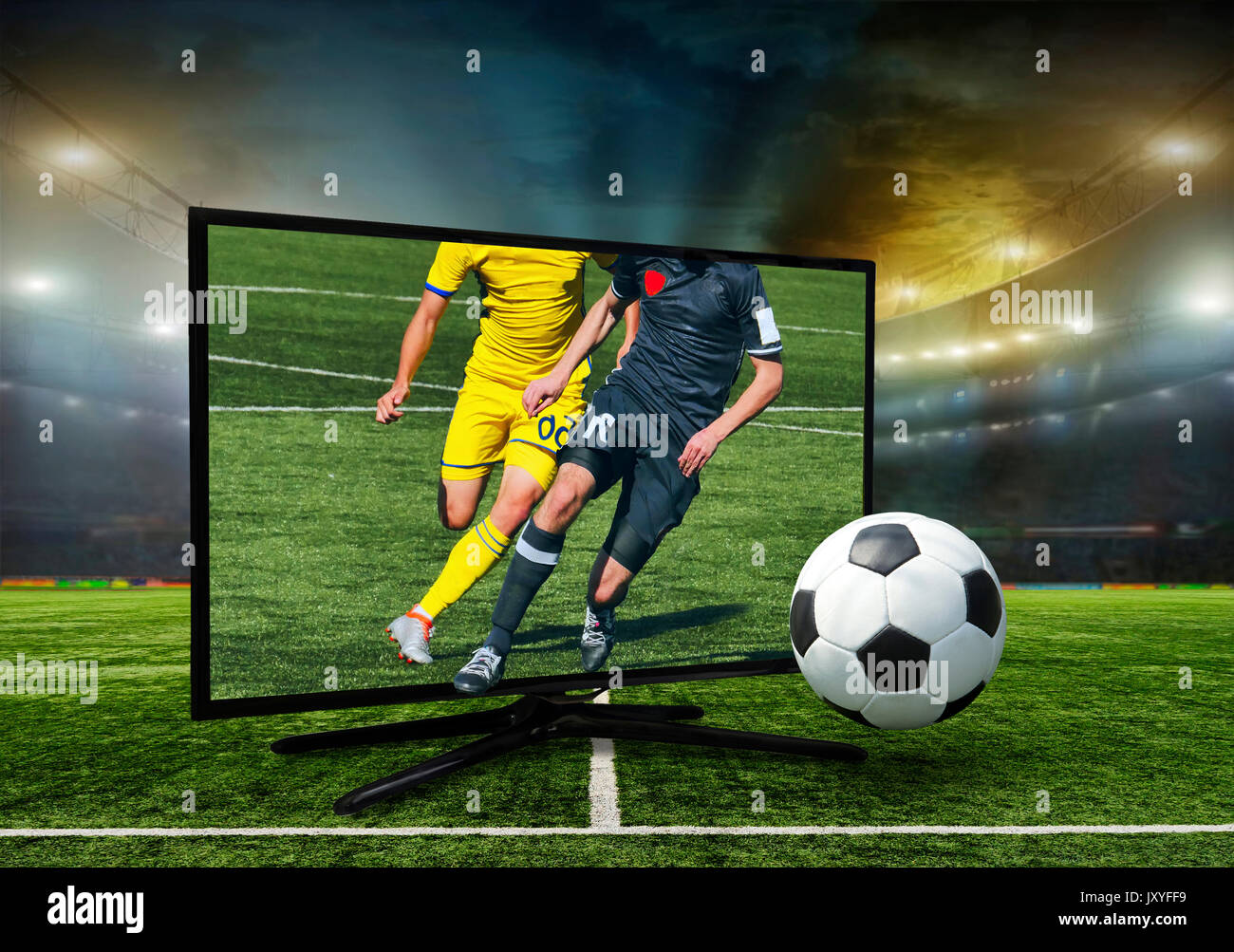 Lo stadio con i fan la notte prima della partita . tutto lo stadio è disegnato in Photoshop programe. Foto Stock