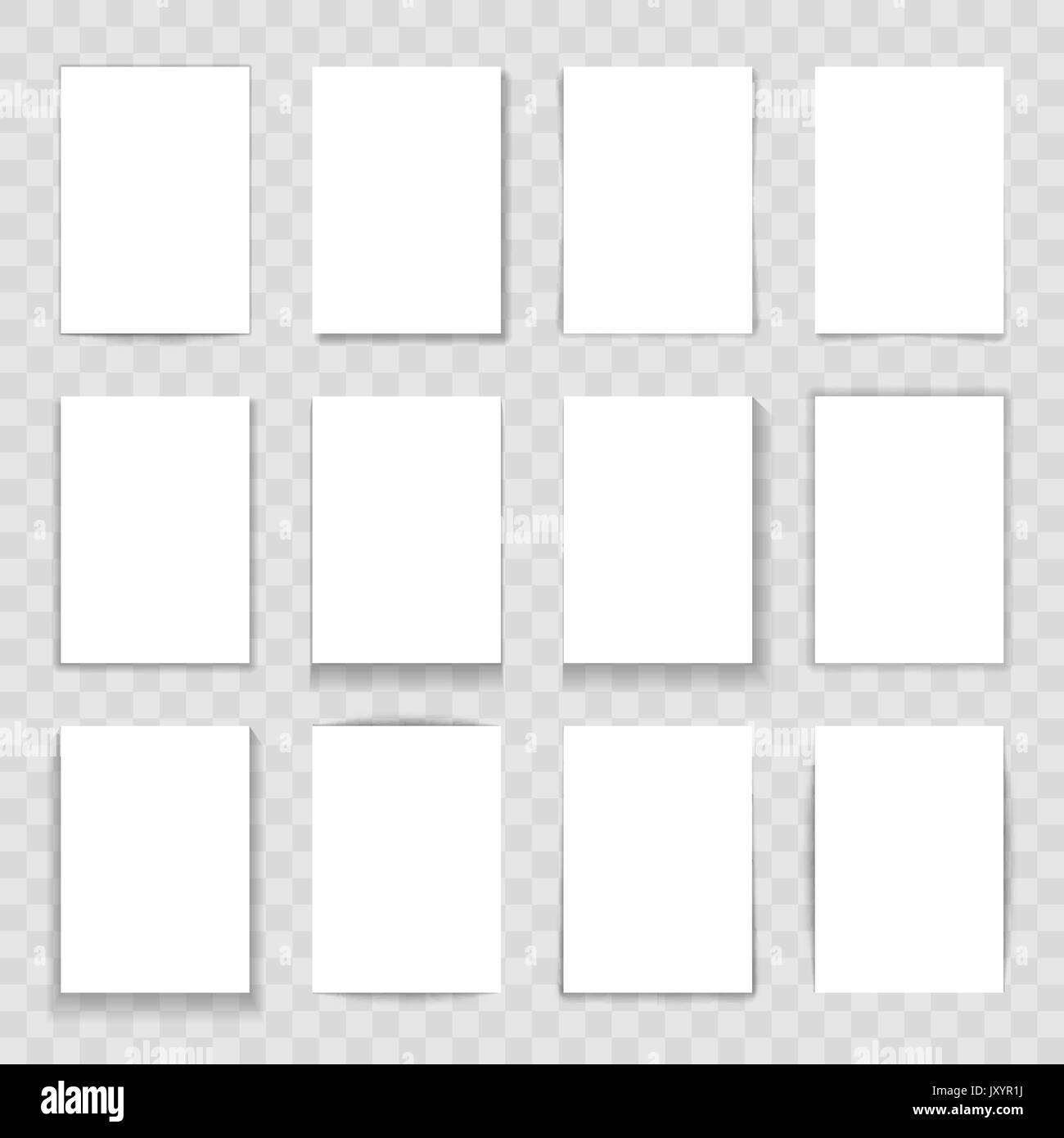 Carta bianca a carte con diverse ombre isolato. Set di ombra trasparente per il tuo design. Illustrazione Vettoriale Illustrazione Vettoriale