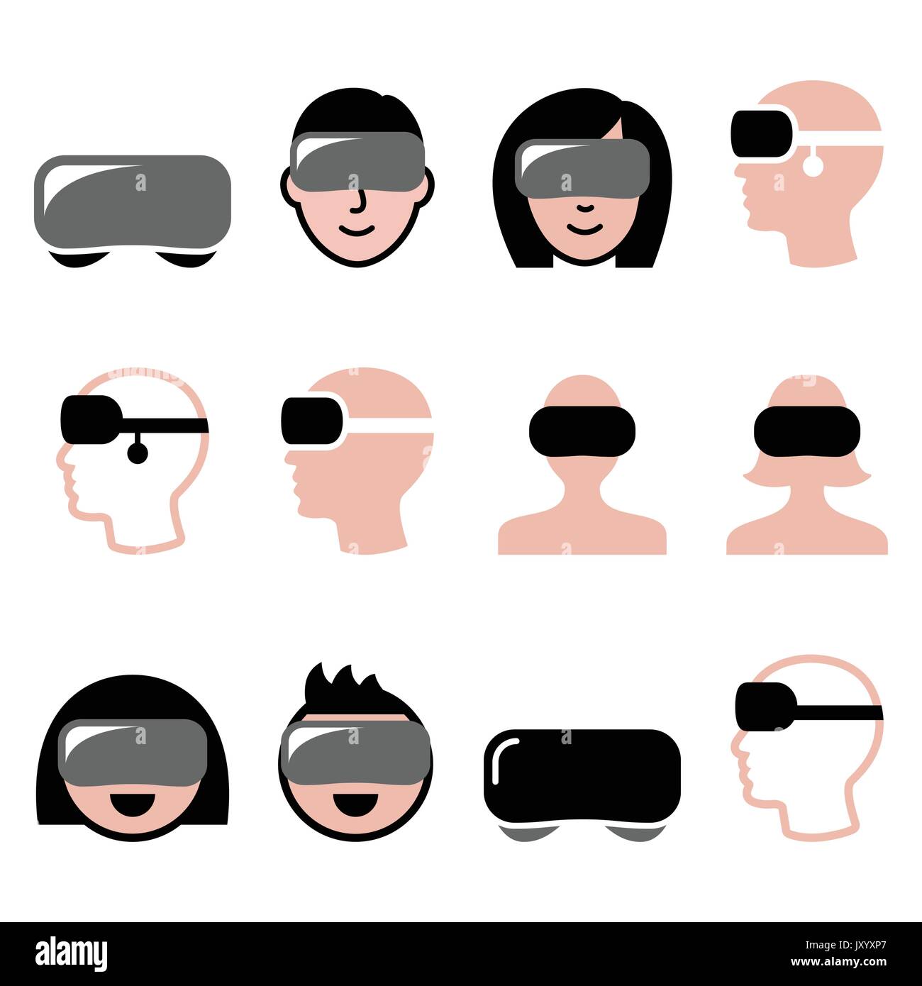 Cuffia per realtà virtuale per giochi 3D e visualizzazione di icone Illustrazione Vettoriale