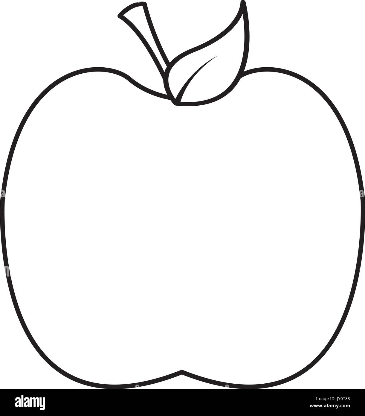 Cartoon Apple con il gambo e le foglie di disegno Linea illustrazione vettoriale Illustrazione Vettoriale