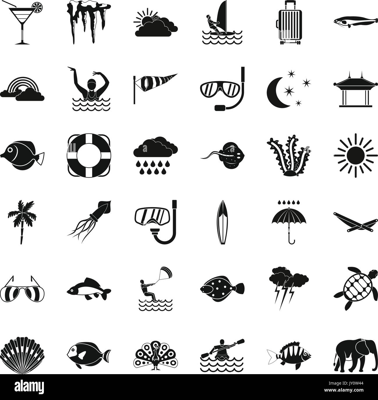 Immersioni subacquee set di icone, stile semplice Illustrazione Vettoriale