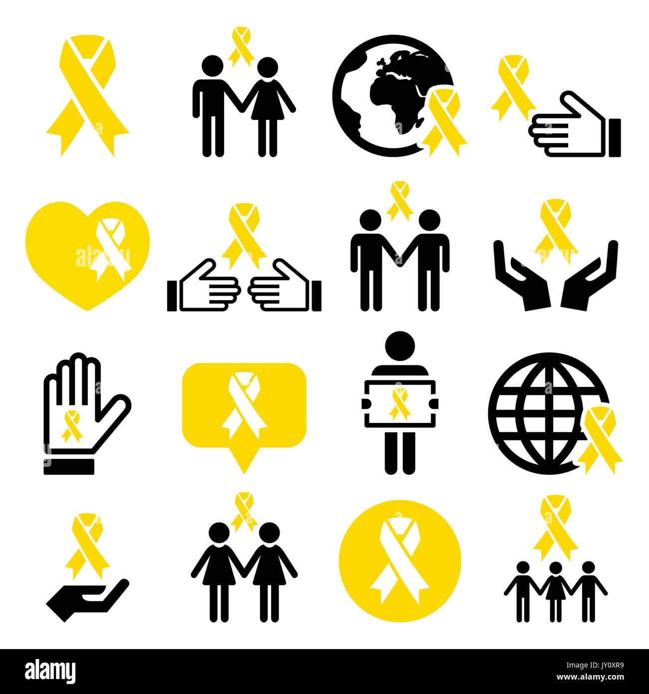 Icone di nastro giallo - prevenzione suicida, sostegno per le truppe, genitori adottivi simbolo internazionale di speranza - giallo icone vettore nastro i Illustrazione Vettoriale