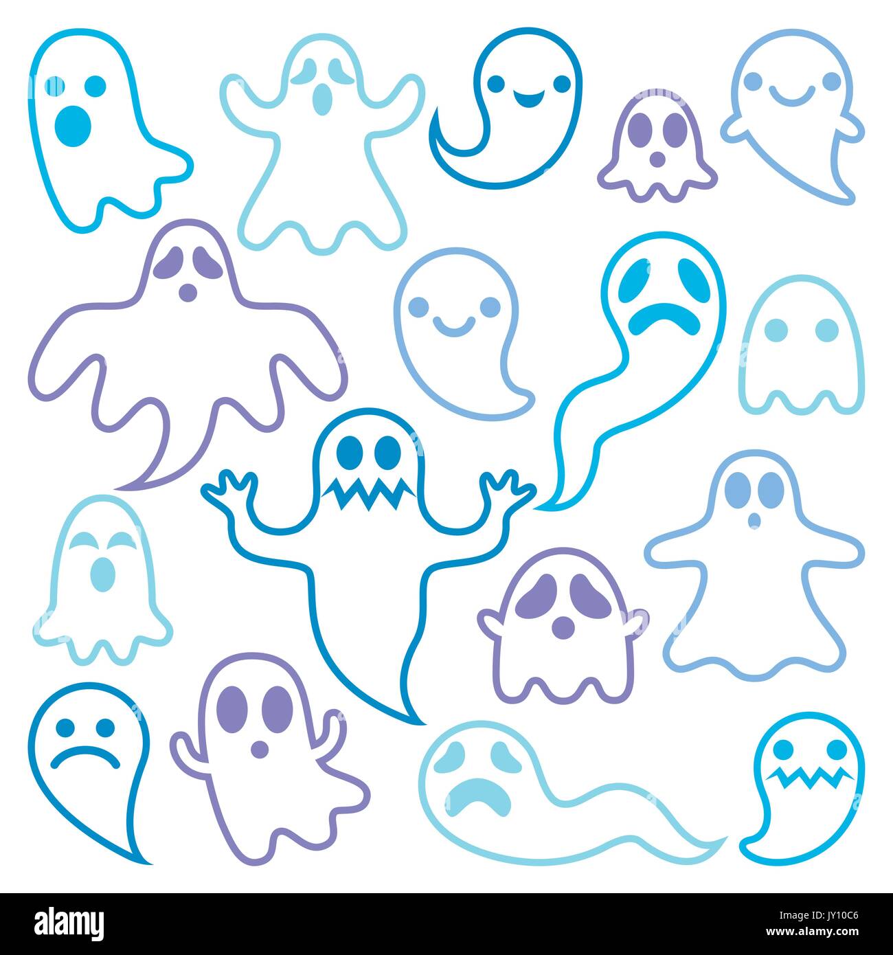 Scary fantasmi design, Halloween caratteri set di icone vettoriali set di icone per Halloween - cartoon caratteri fantasma isolato su bianco Illustrazione Vettoriale