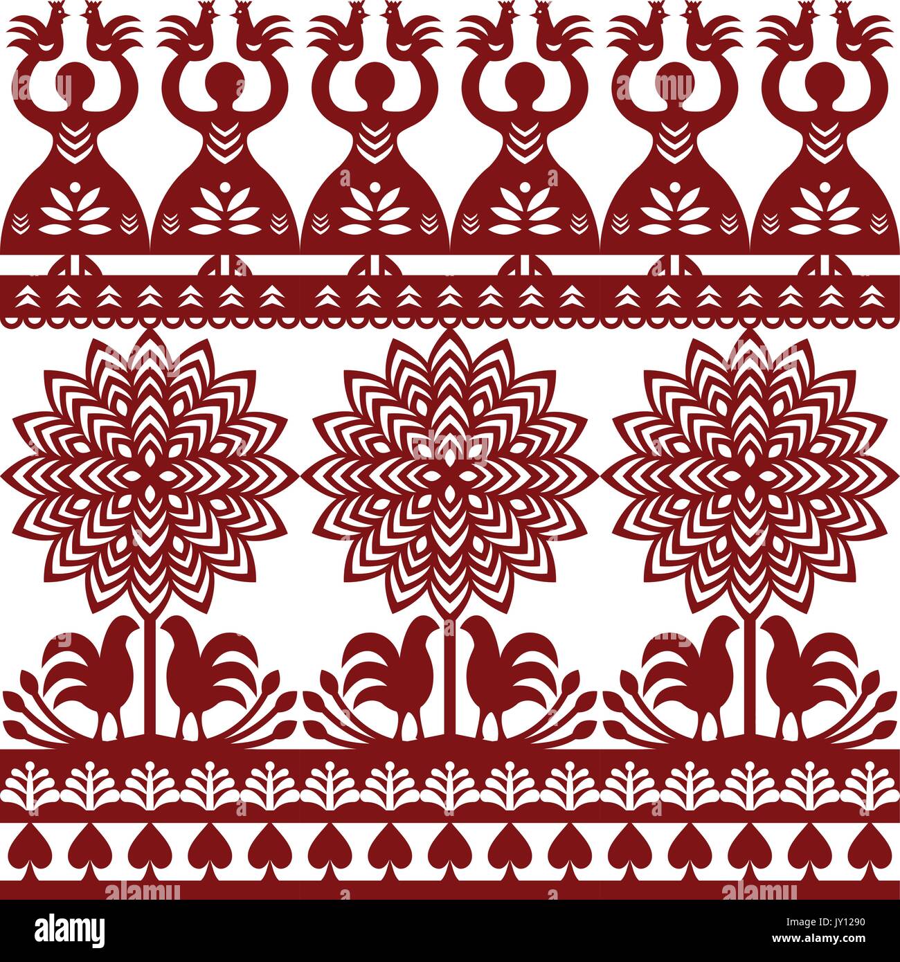 Seamless polacco di arte popolare Wycinanki pattern Kurpiowskie - Kurpie Papercuts vettore ripetitive design folk provenienti dalla regione di Kurpie in Polonia con wom Illustrazione Vettoriale