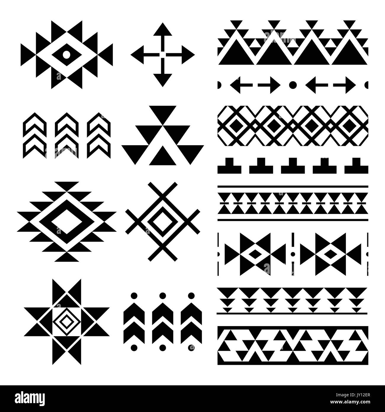 Stampa Navajo, Aztec pattern, Tribal Design elementi folk vettore seamless ornamento azteca, collezione etnica, arte tribale Illustrazione Vettoriale