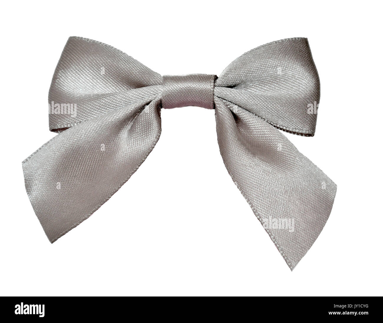 Elegante classico nastro argentato bow isolato su uno sfondo bianco. Bow possono decorare di capi di abbigliamento o di regali e vacanze shopping Foto Stock