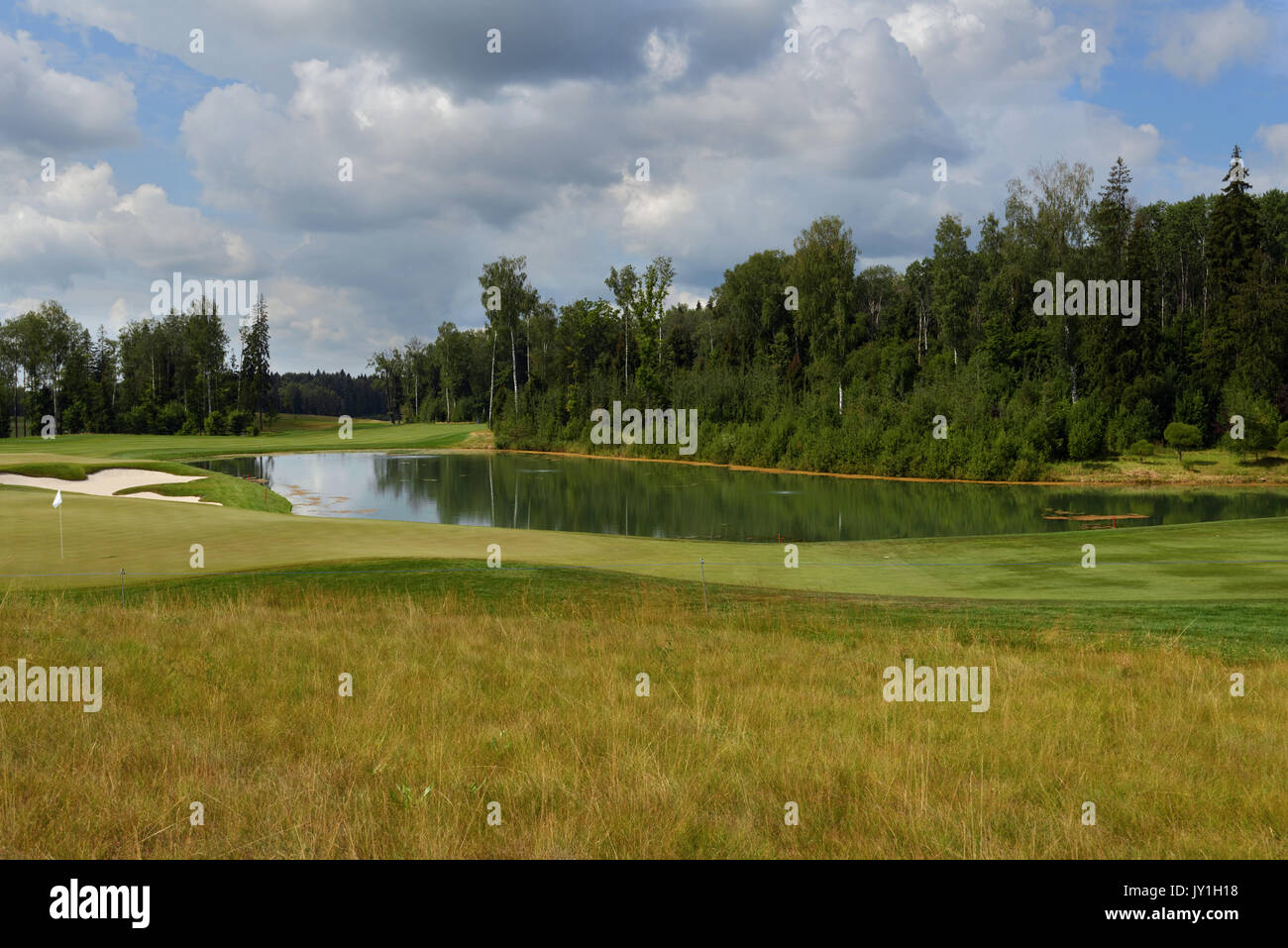 Tseleevo, Moscow Region, Russia - Luglio 24, 2014: Campo da golf del Tseleevo Golf & Polo Club durante il M2M il russo aperto. Il corso è stato progettato da Foto Stock