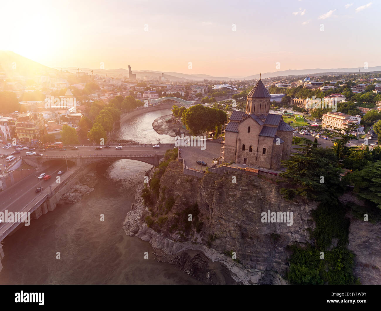 TBILISI capitale della Georgia. Vista aerea del centro di Tbilisi Foto Stock