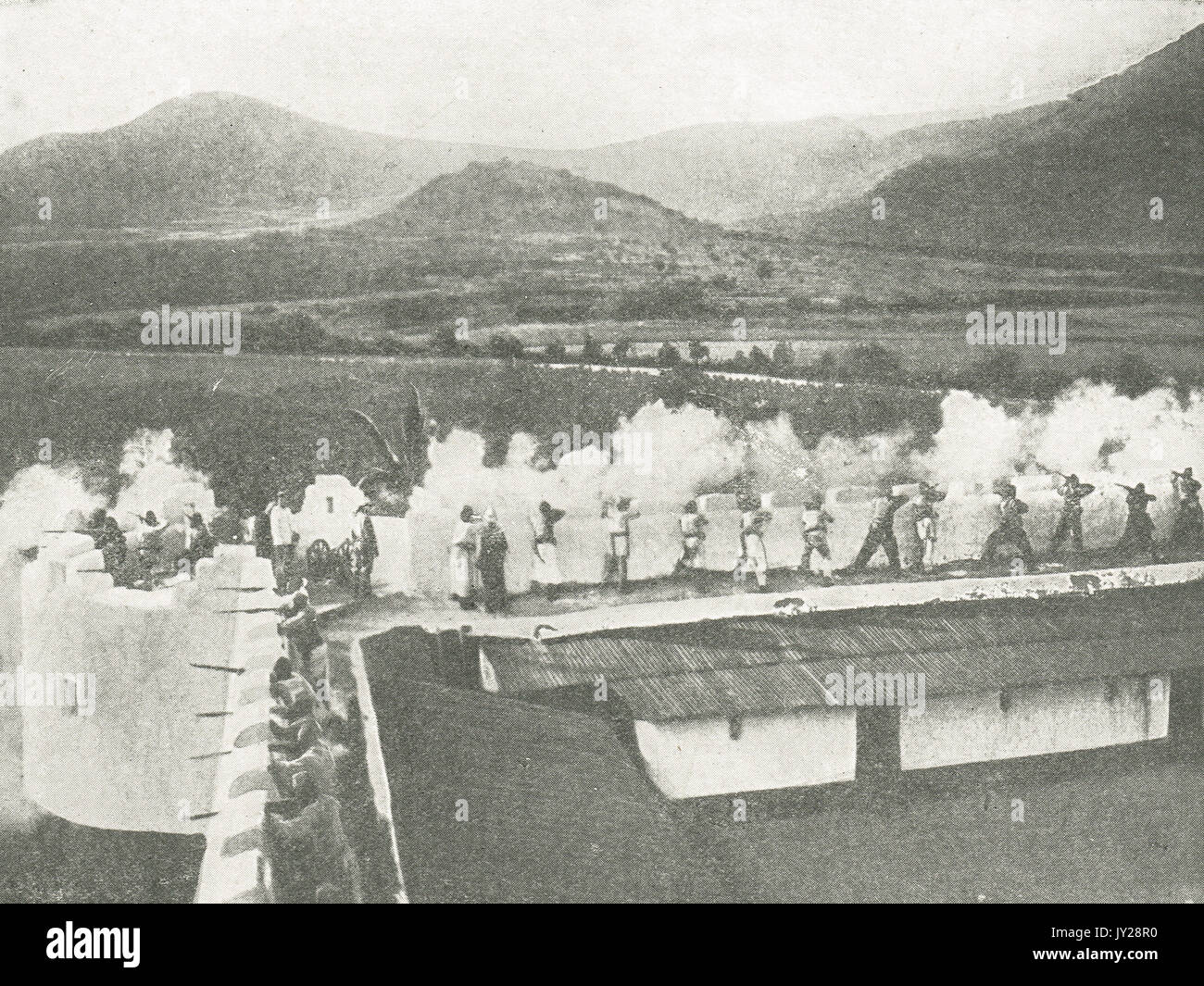 Nativi di repulsione attacco improvviso sulla fort, Africa del sud-ovest campagna, WW1 Foto Stock