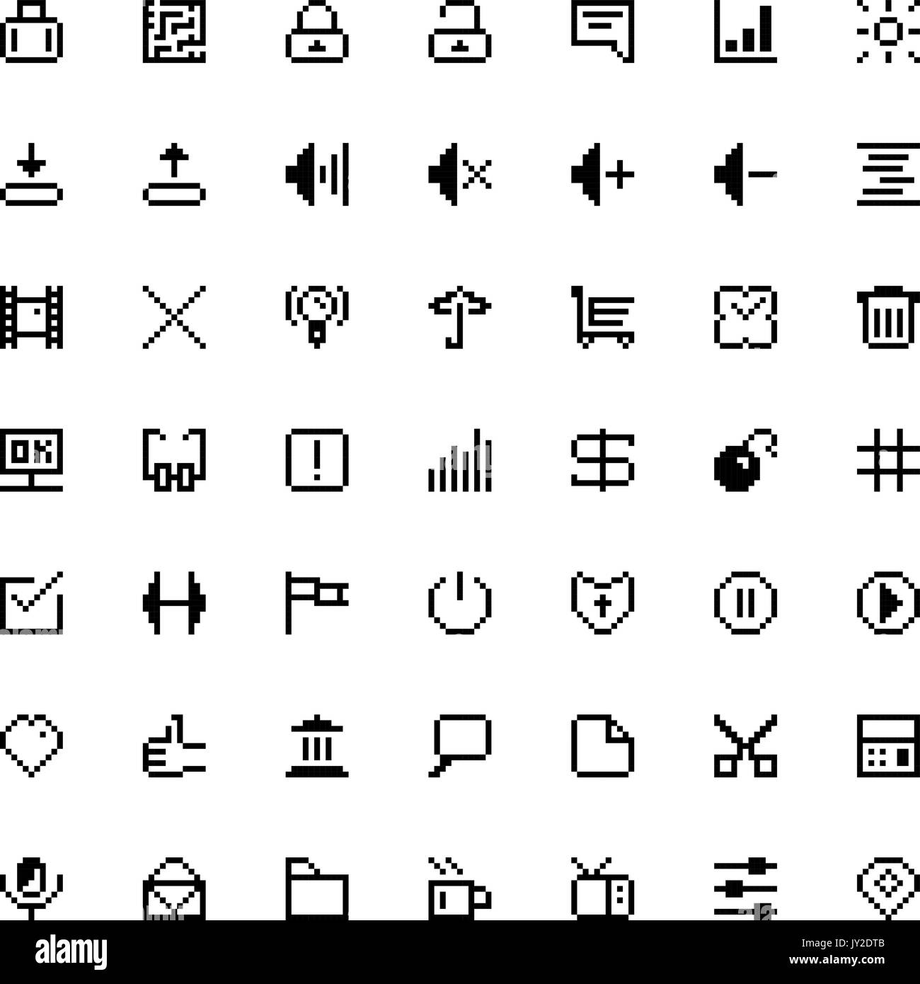 Set di black web icone in pixel art Illustrazione Vettoriale