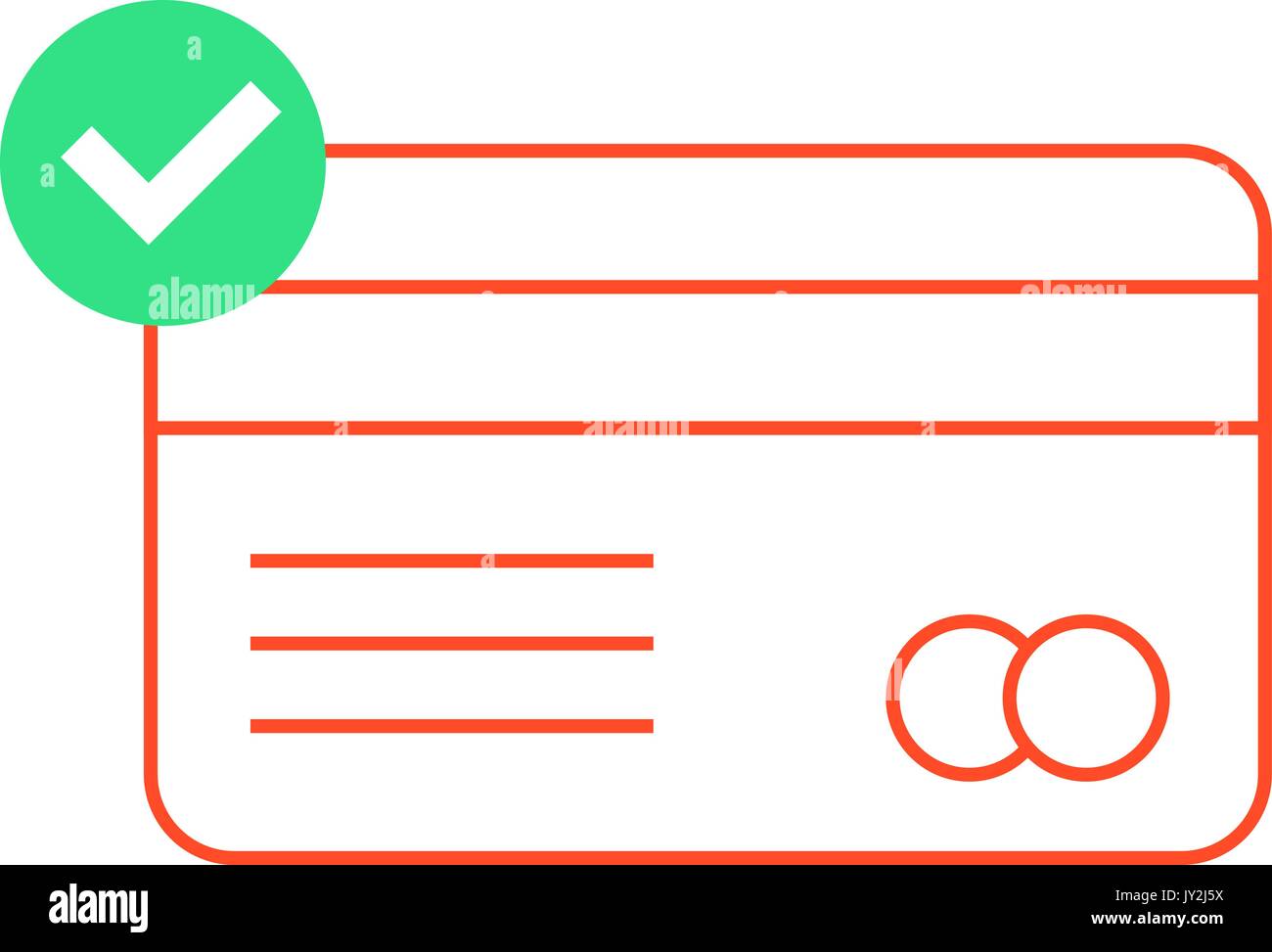 Contorno rosso carta di credito con il segno di spunta verde Illustrazione Vettoriale